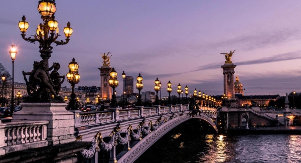 Bridge in Paris at nighttime